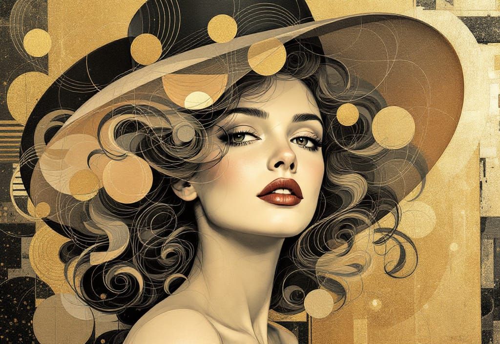 Woman with Curly Hair in Leyendecker Style