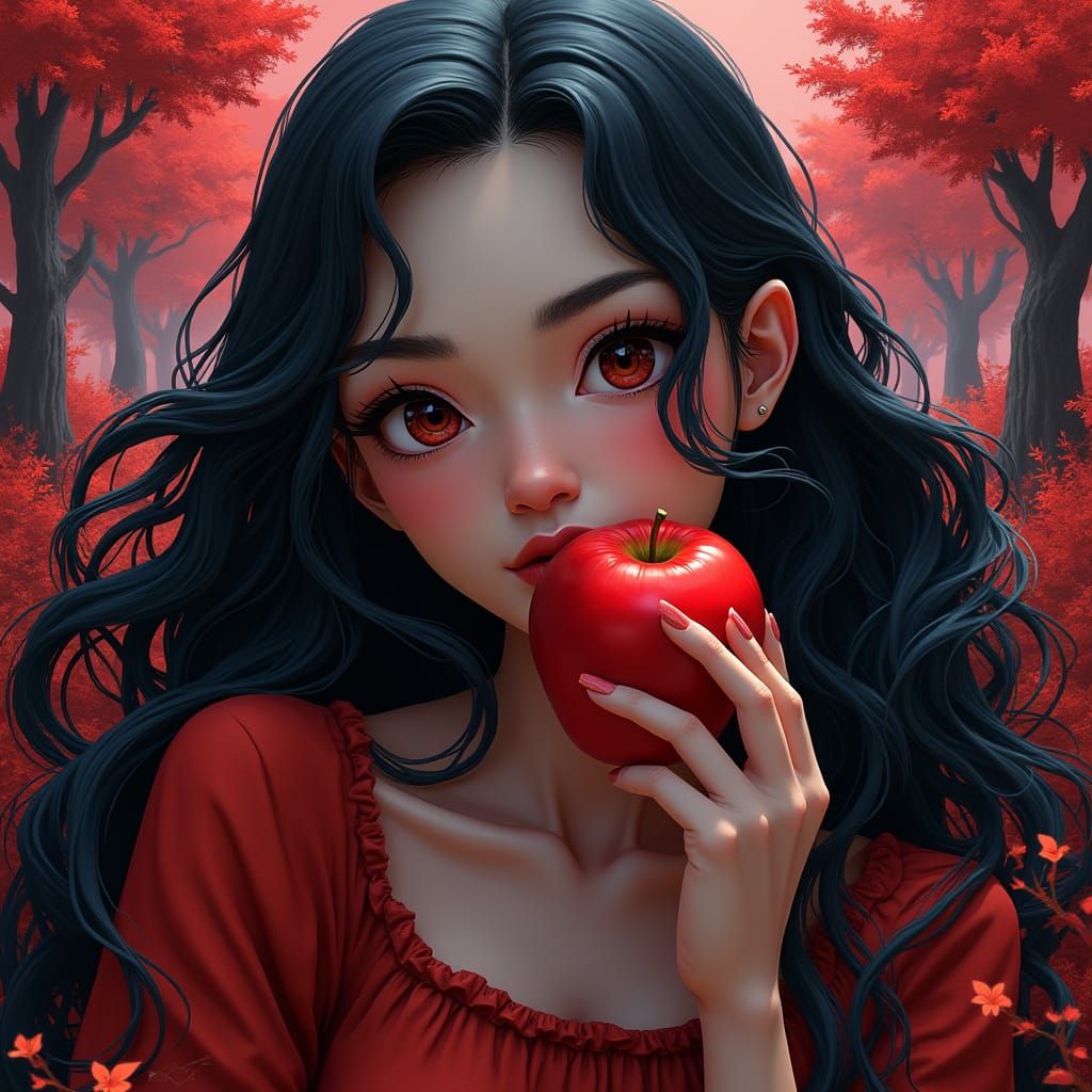 Woman with Red Apple on Alien World Portrait