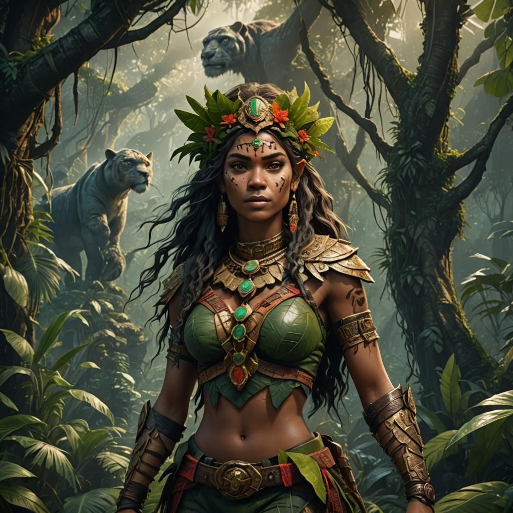 Jungle Queen Portrait in Detailed Fantasy Art Style