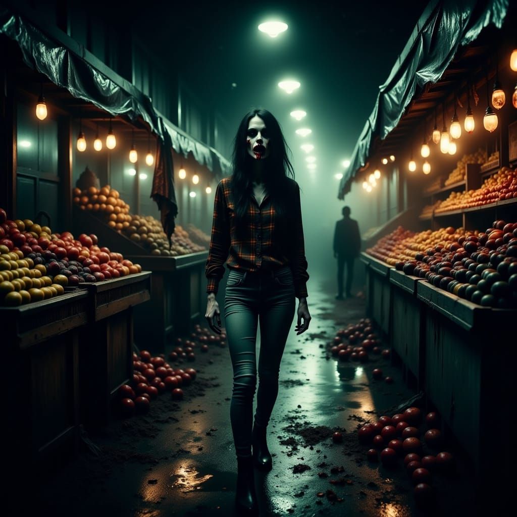 Macabre Fruit Market in Gothic Horror Style