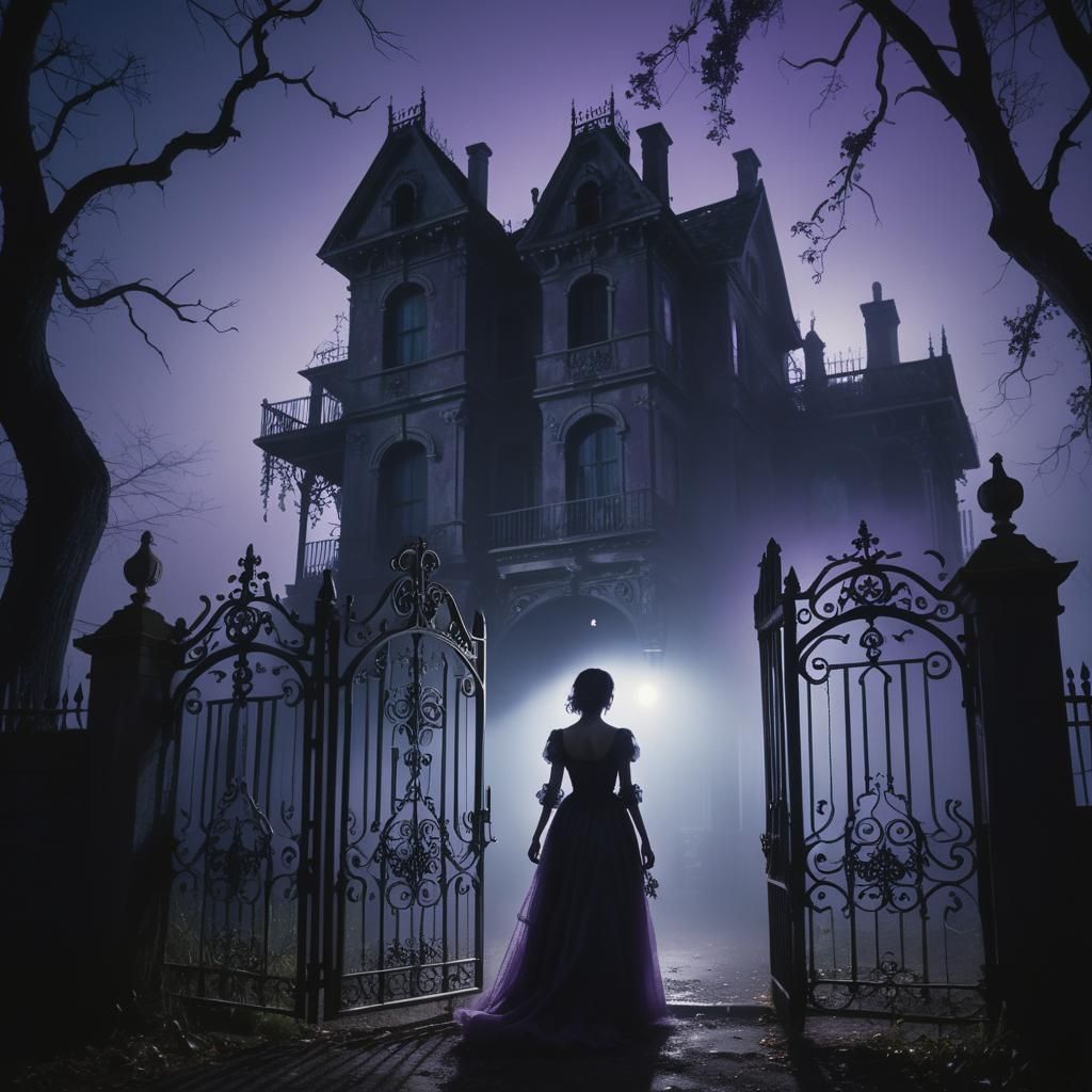 Eerie Gothic Mansion Behind Wrought Iron Gates