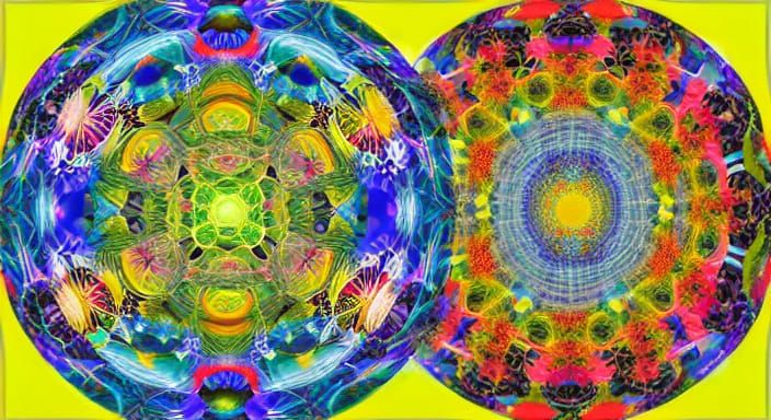 Kaleidoscopic Garden Vortex with Flowing Strands of Light