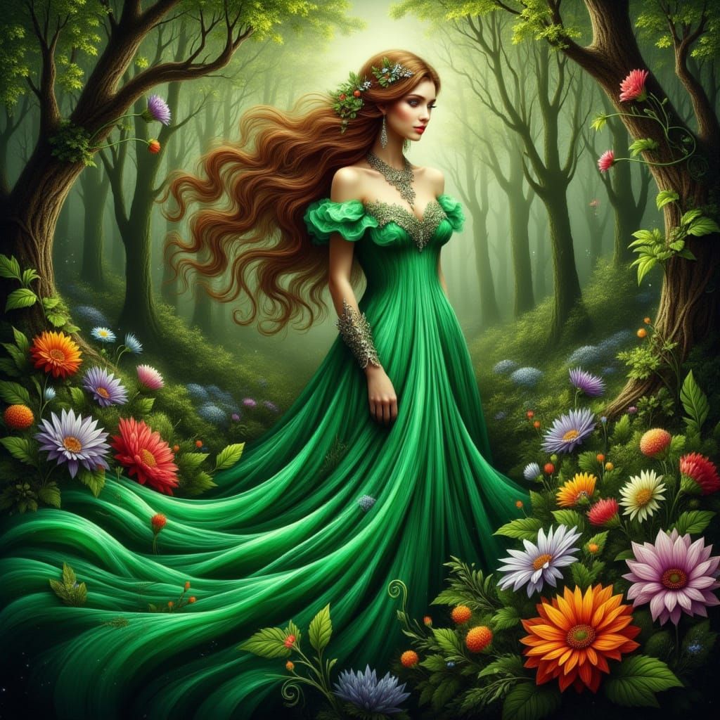 Mystical Forest Maiden in Ethereal Style