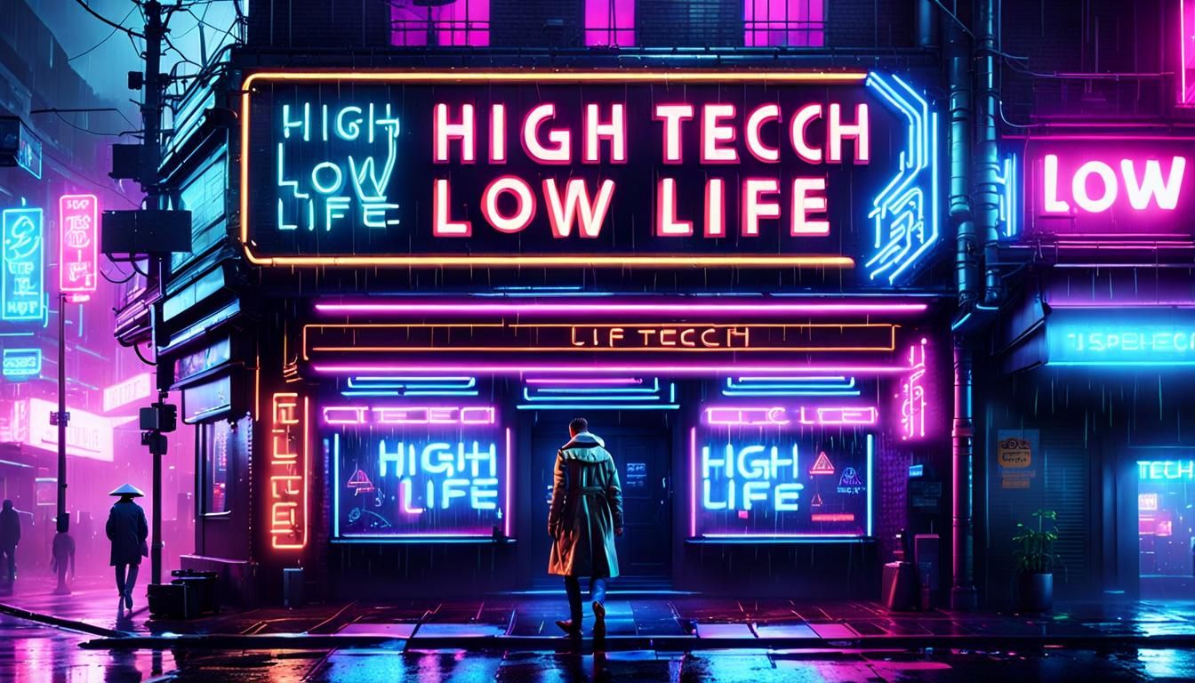 Cyberpunk Neon Sign: High Tech Low Life