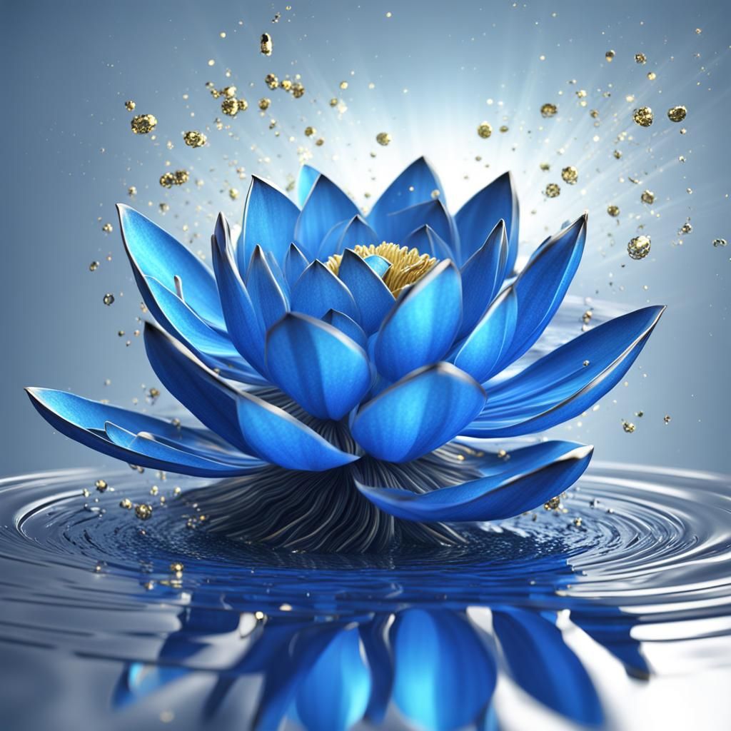 Blue Lotus Flower in Water with Light Rays