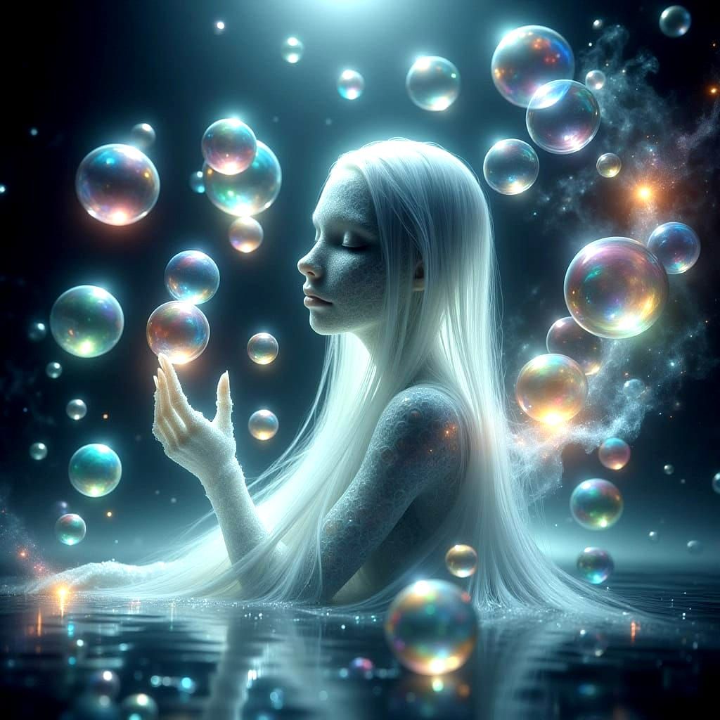 Iridescent Bubbles Dance in a Dreamy Art Nouveau Lady of the...