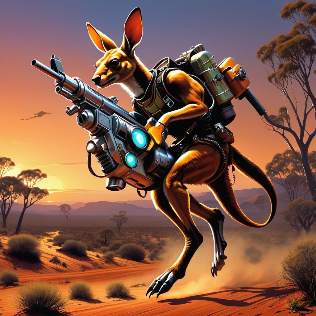 Dieselpunk Kangaroo Hopping Through Futuristic Outback