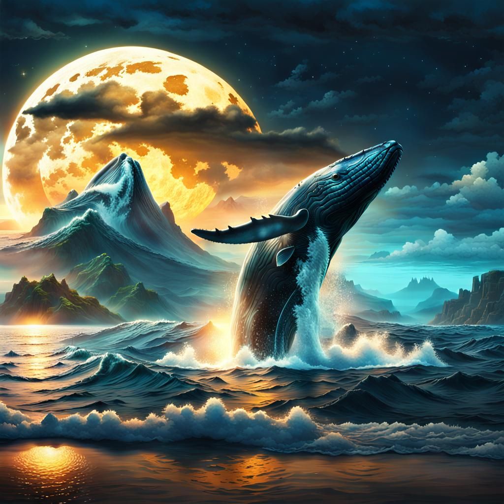 Majestic Whale in Dawn Sea: Digital Matte Painting