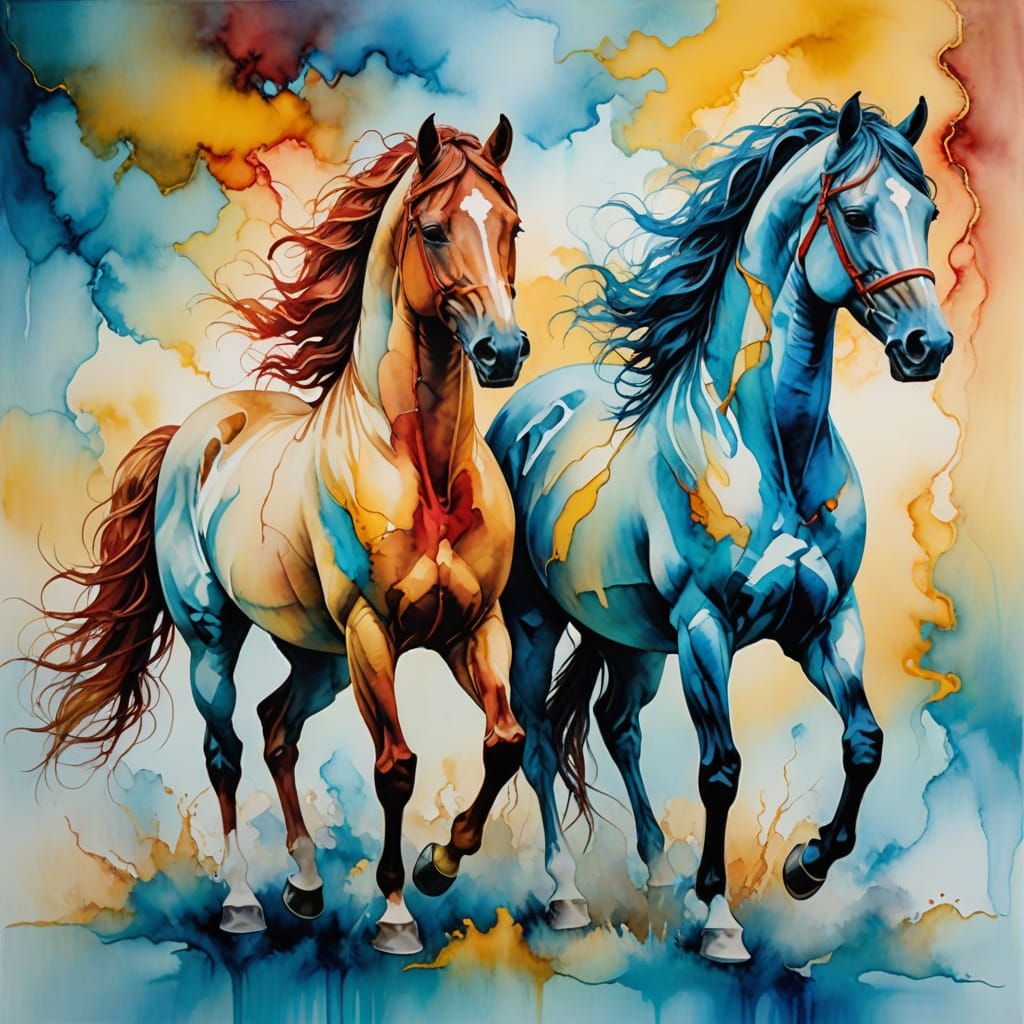 Watercolour horses