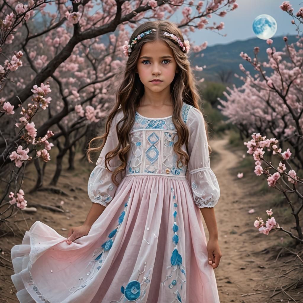 Girl with Pink Hair in Starry Night Landscape