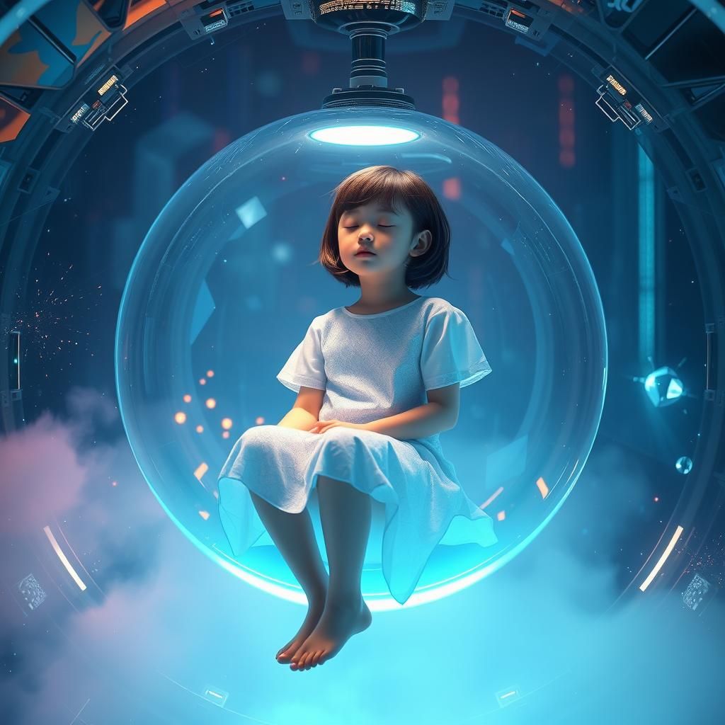 Girl in Glowing Pod: Cyberpunk Stasis Chamber