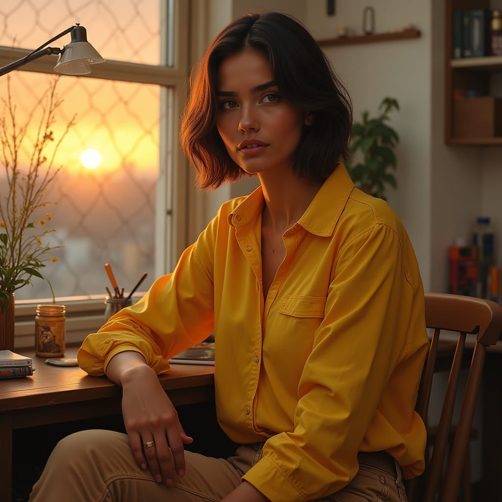 Hyperrealistic Portrait of Woman in Warm Light