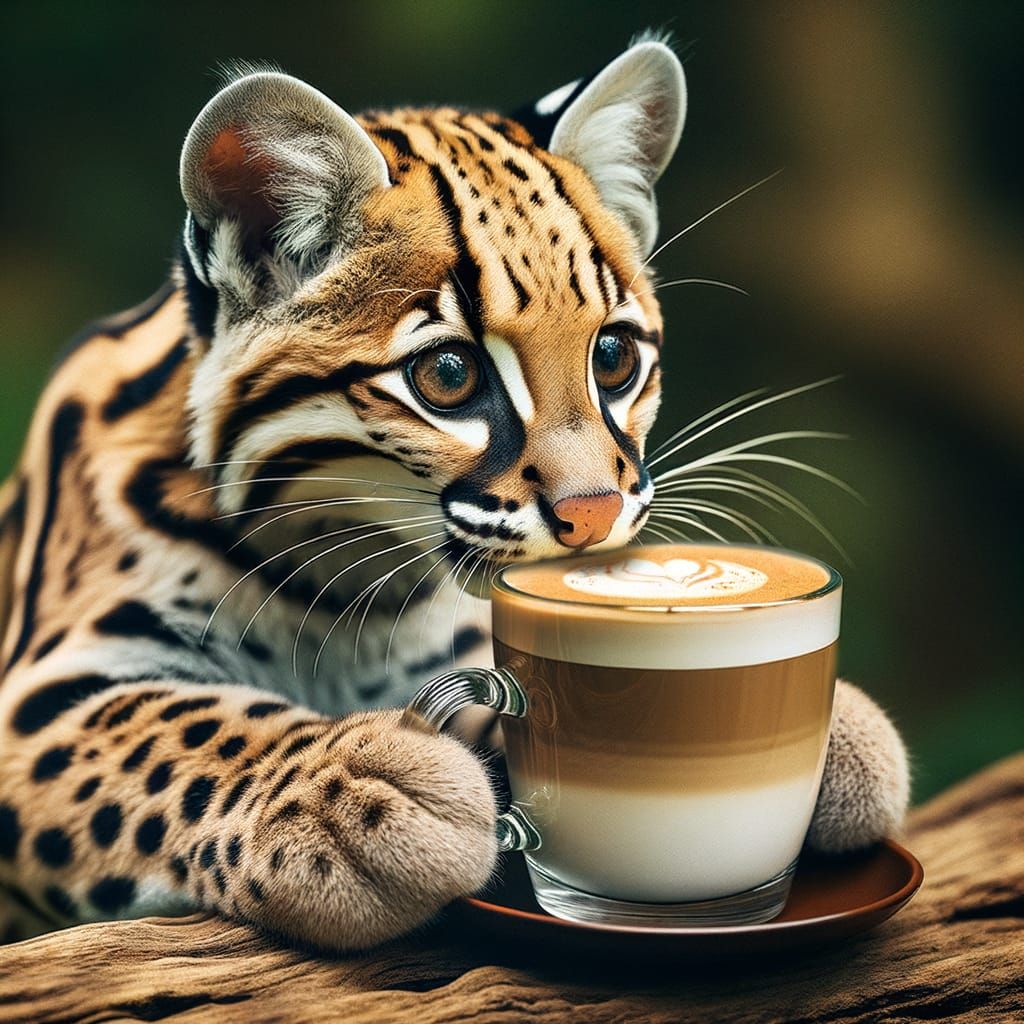 Ocelot Enjoys Latte in the Jungle