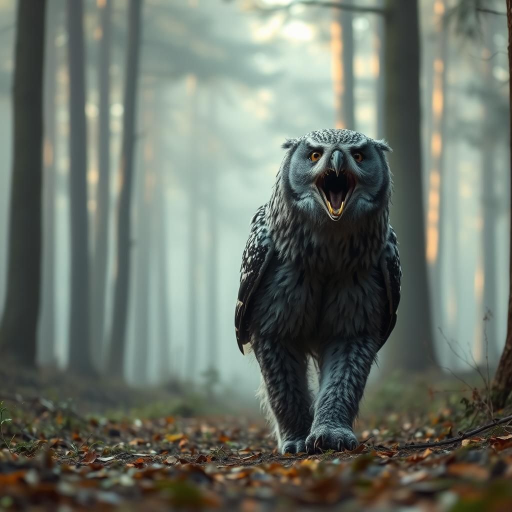 Misty Forest Owlbear Hybrid: Cinematic Film Still