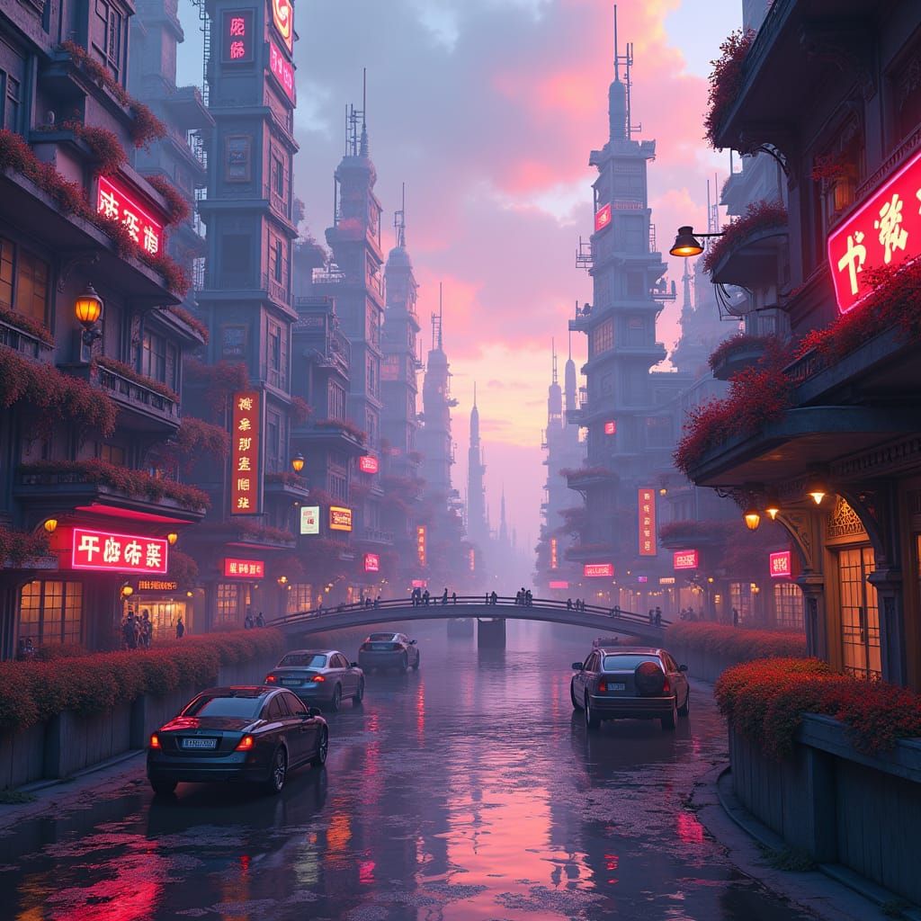 Surreal Cityscape Art in Atmospheric Digital Style