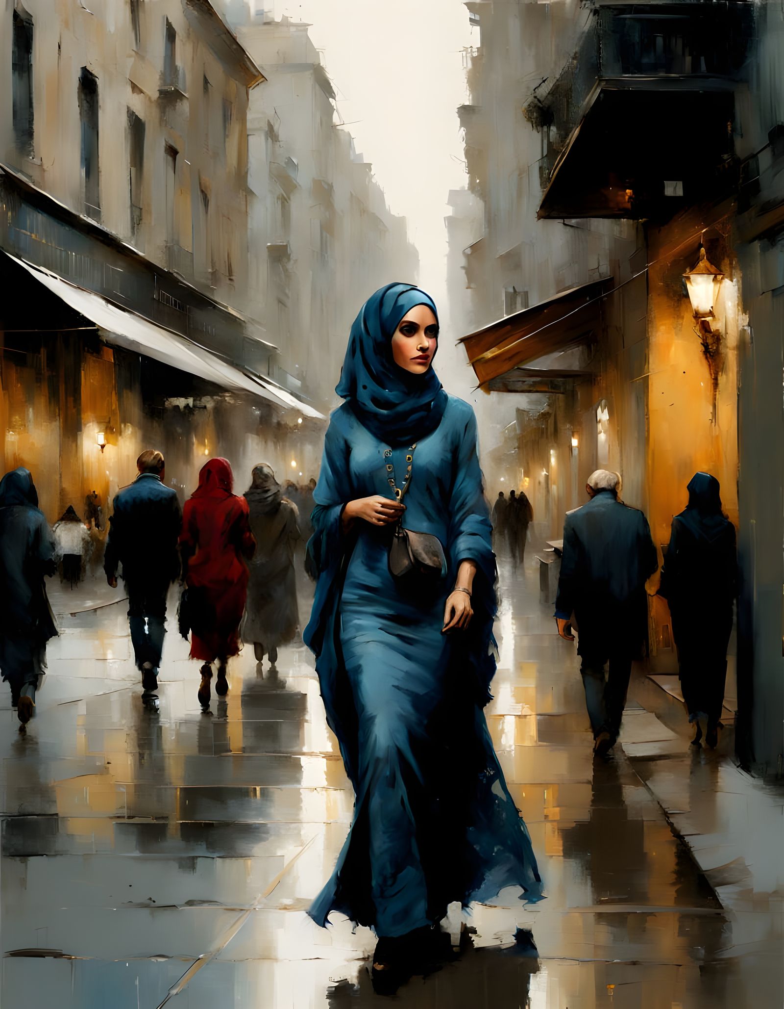 European Woman in Hijab: Oil Painting Portrait