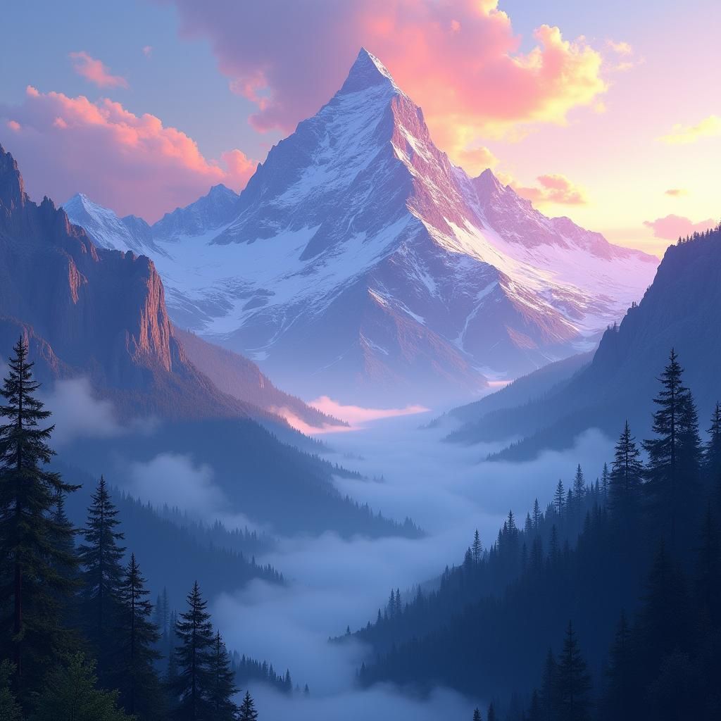 Impressionistic Mountain Vista in Dreamlike Digital Art