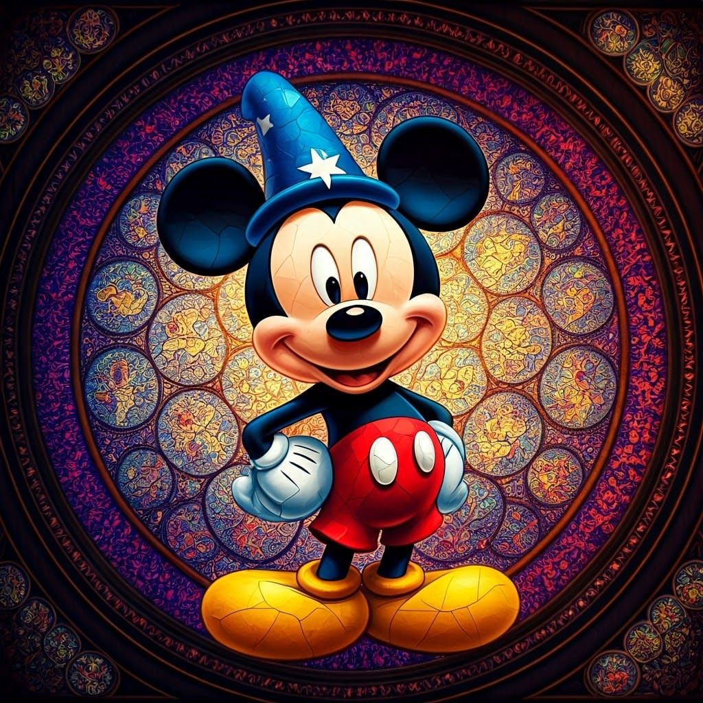 Mickey Mouse Stained Glass in Fantasia Dreamscape