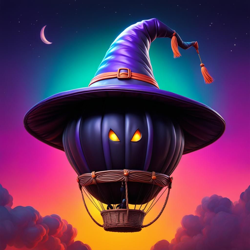 Witch Hat Hot Air Balloon Digital Art
