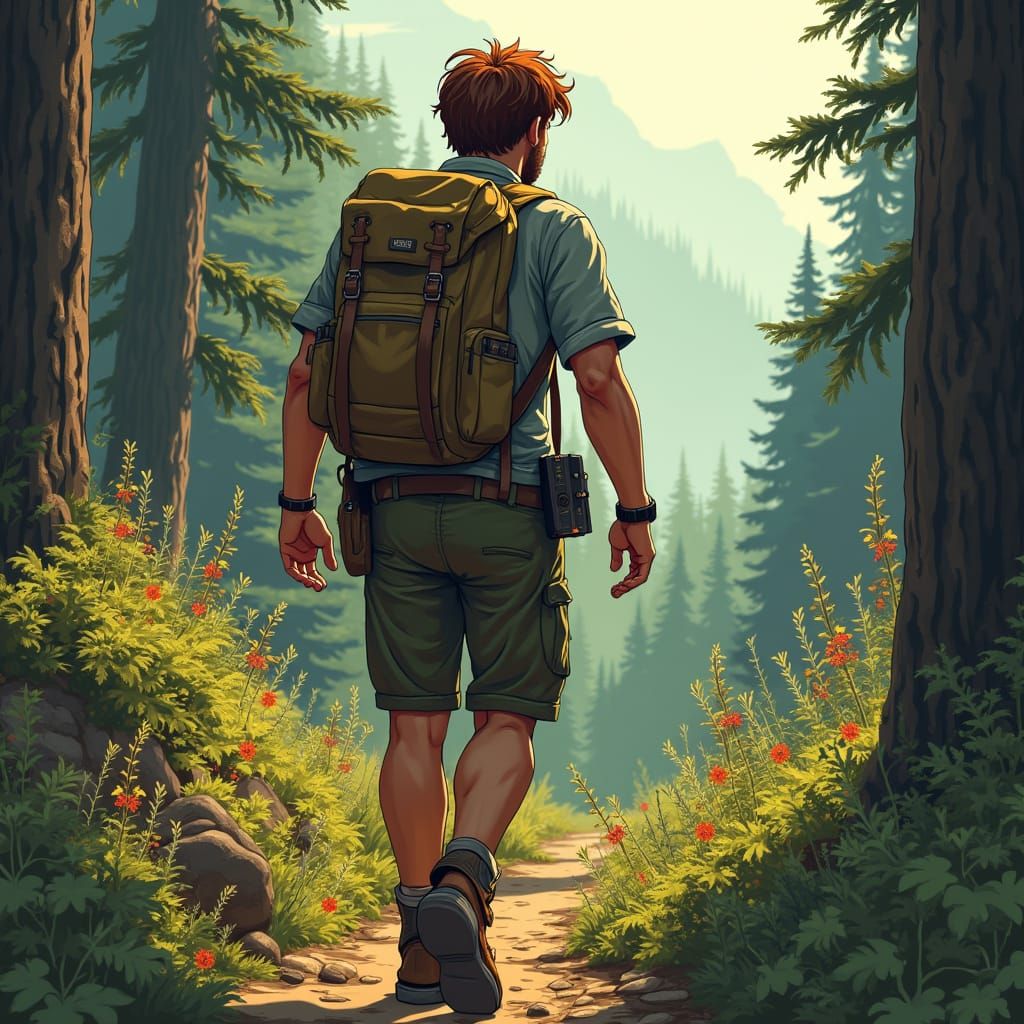 Rugged Park Ranger Embarks on a Winding Mountain Trail