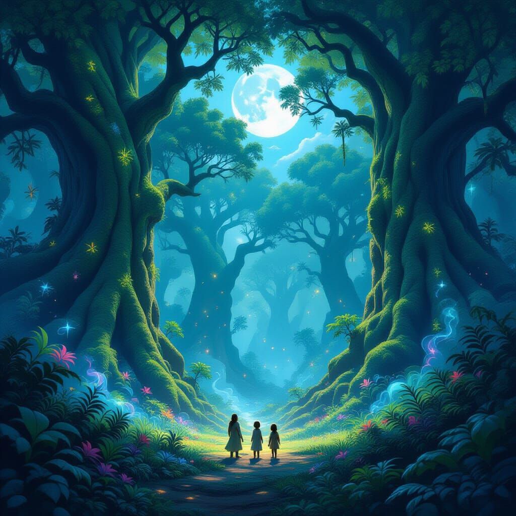 Enchanted Forest Clearing with Giant Glowing Trees