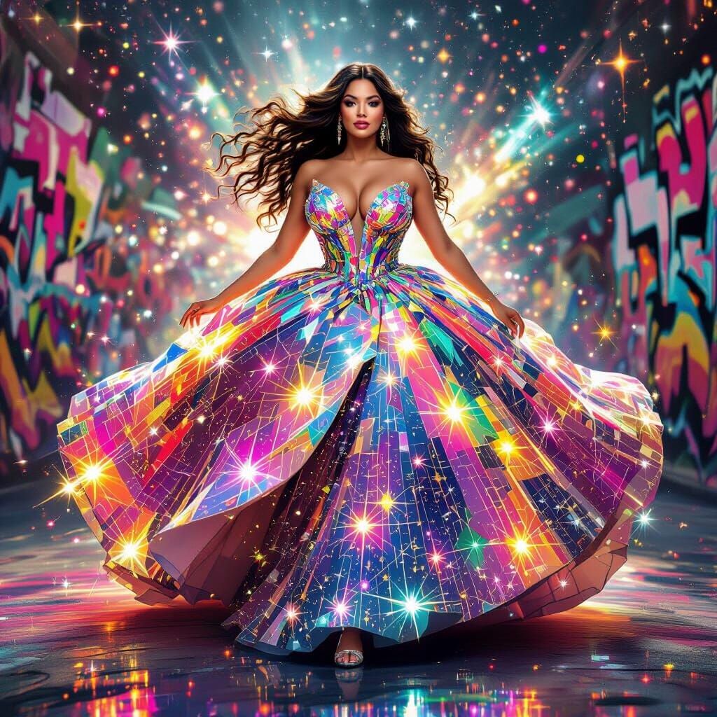 Cosmic Runner in Psychedelic Light Gown