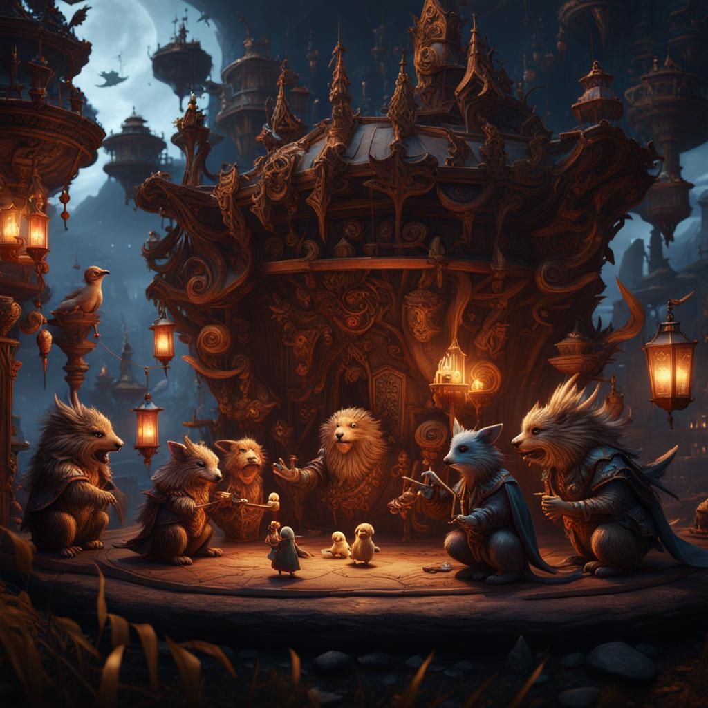 Morshu's Puppet Play: Detailed Fantasy Art