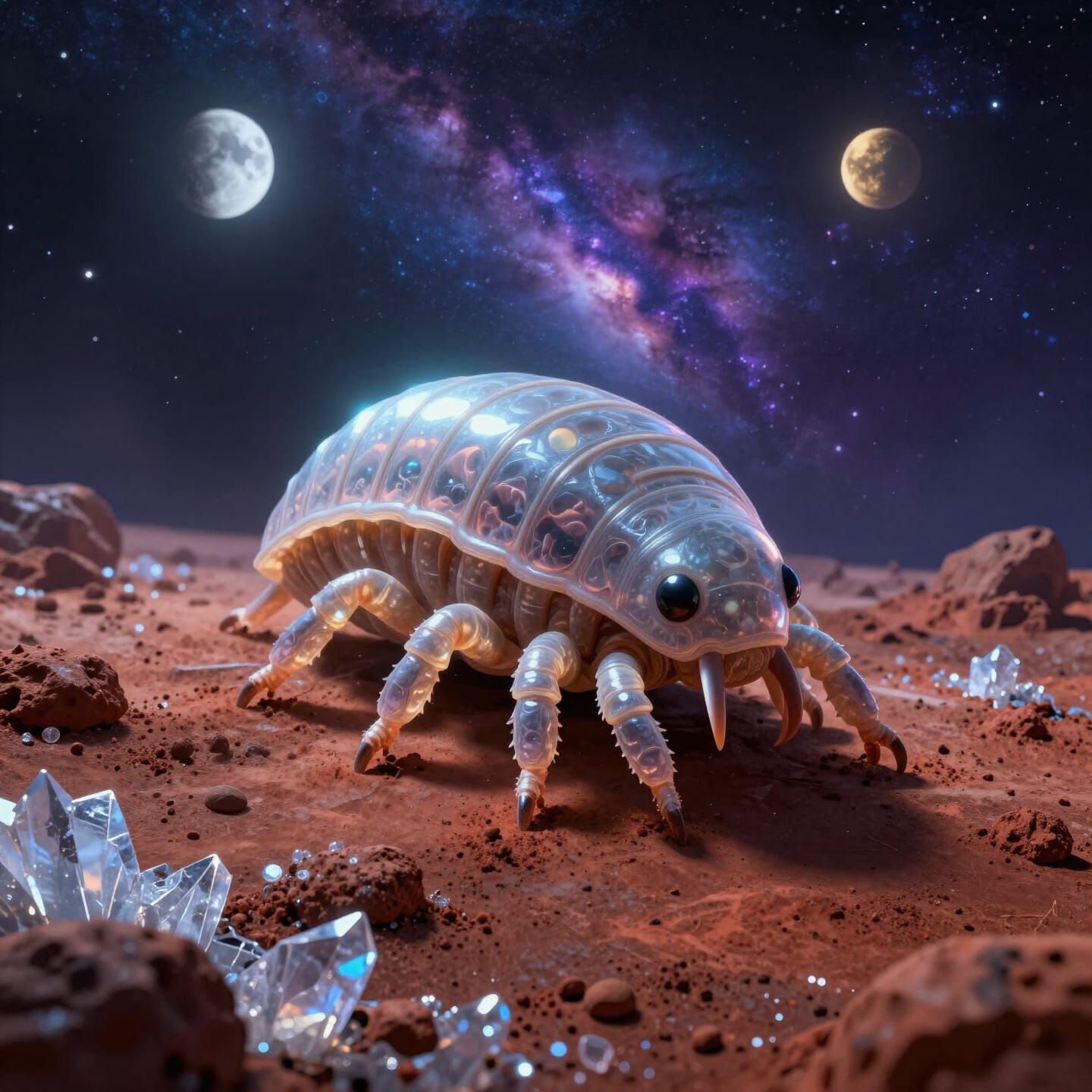Macro Tardigrade Explores Alien World Under Nebula