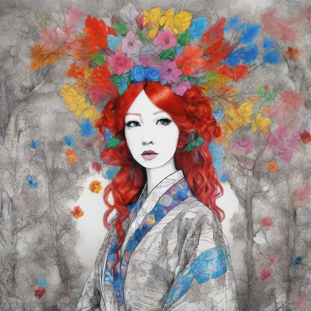 Girl in Hanbok Dress: Surreal Child's Crayon Drawing