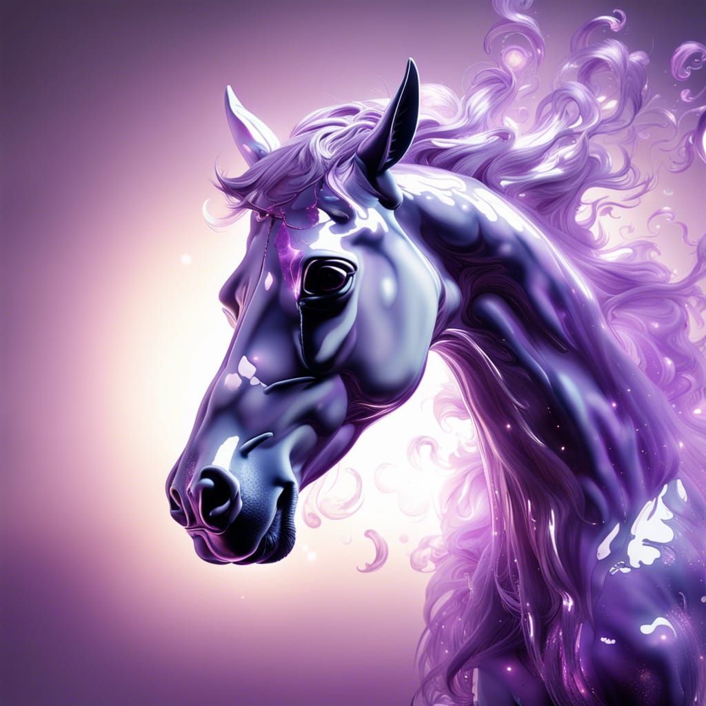 Hyperrealistic Glass Horse Rearing on Cloud