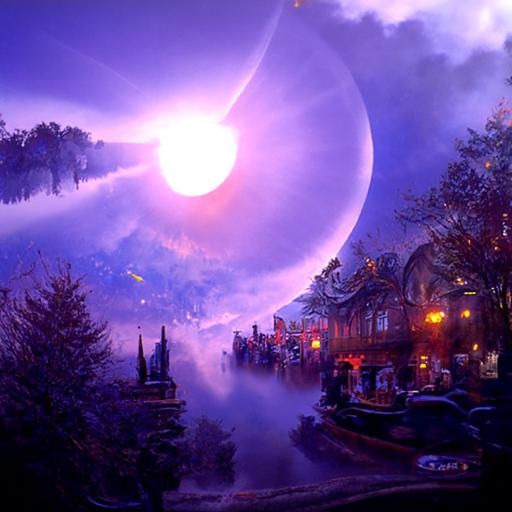 Ethereal Fantasy Eclipse in Kinkade Style