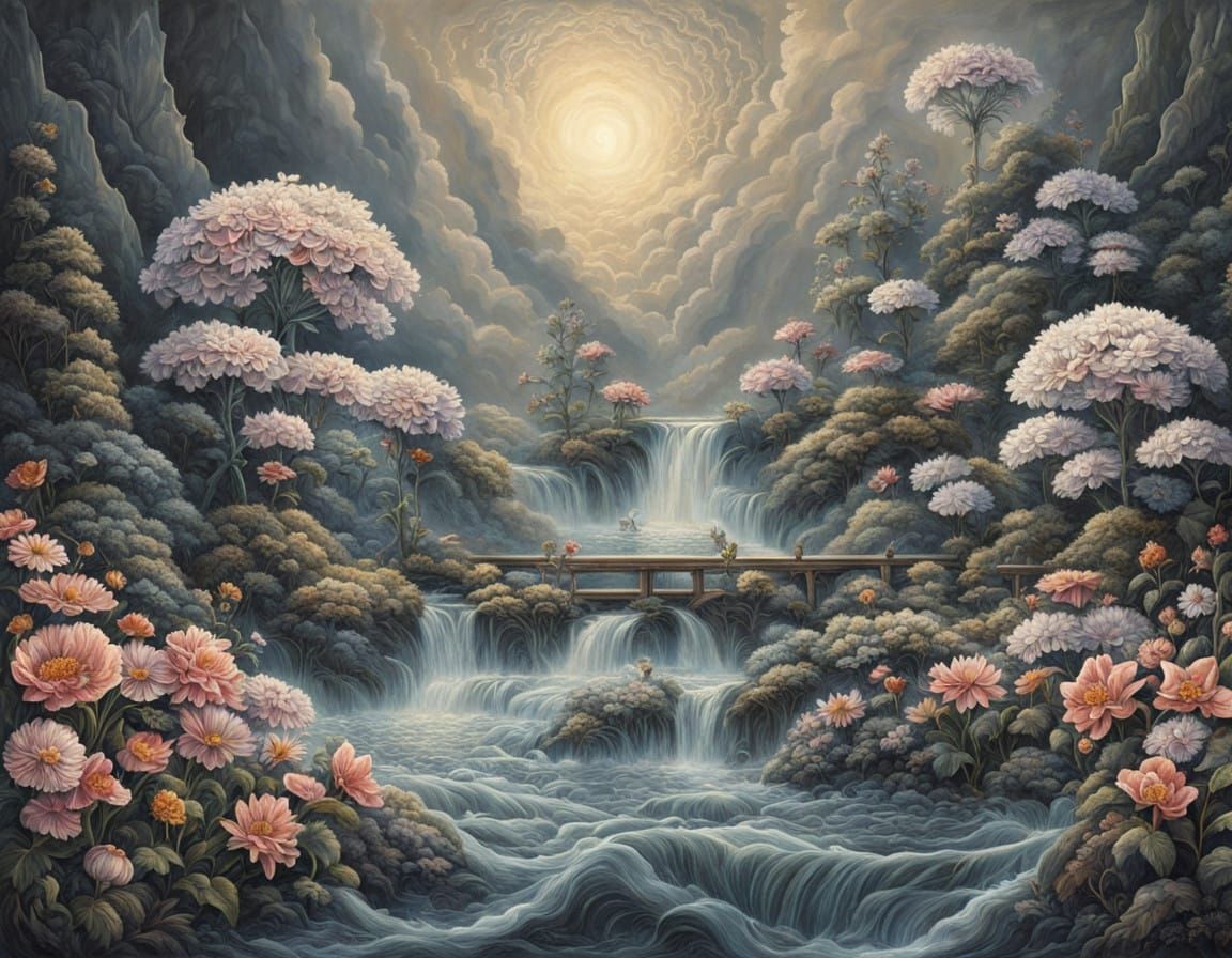 Enchanting Gray and White Floral Charcoal Drawing