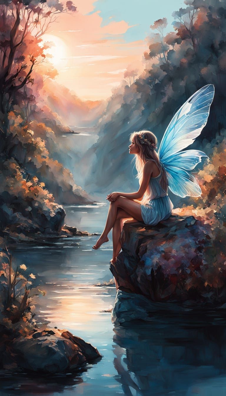 Fairy Kisses Frog in Watercolor Fantasy Landscape