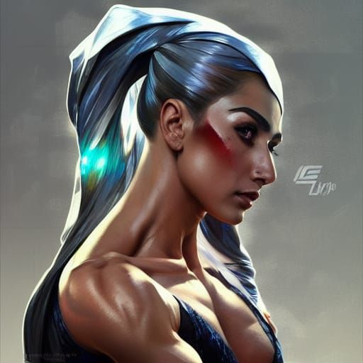 Iranian Woman Bodybuilder Portrait in Hyperdetailed Style