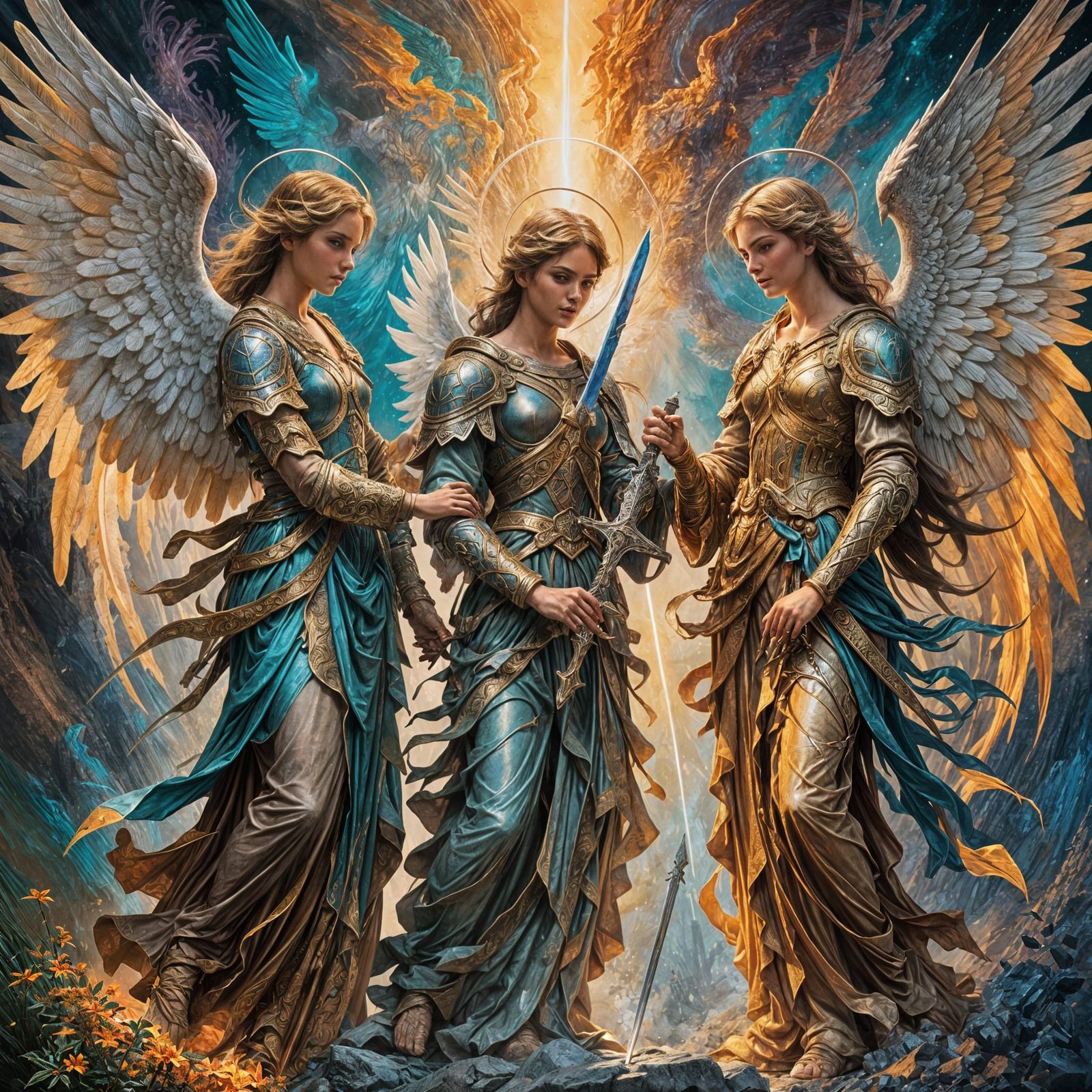 Angels Hold Sword Aloft: Fantasy Concept Art