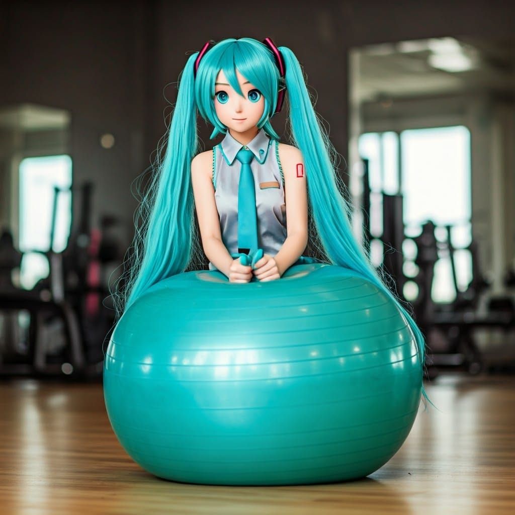 Virtual Pop Idol Bounces on Vibrant Exercise Ball in Futuris...