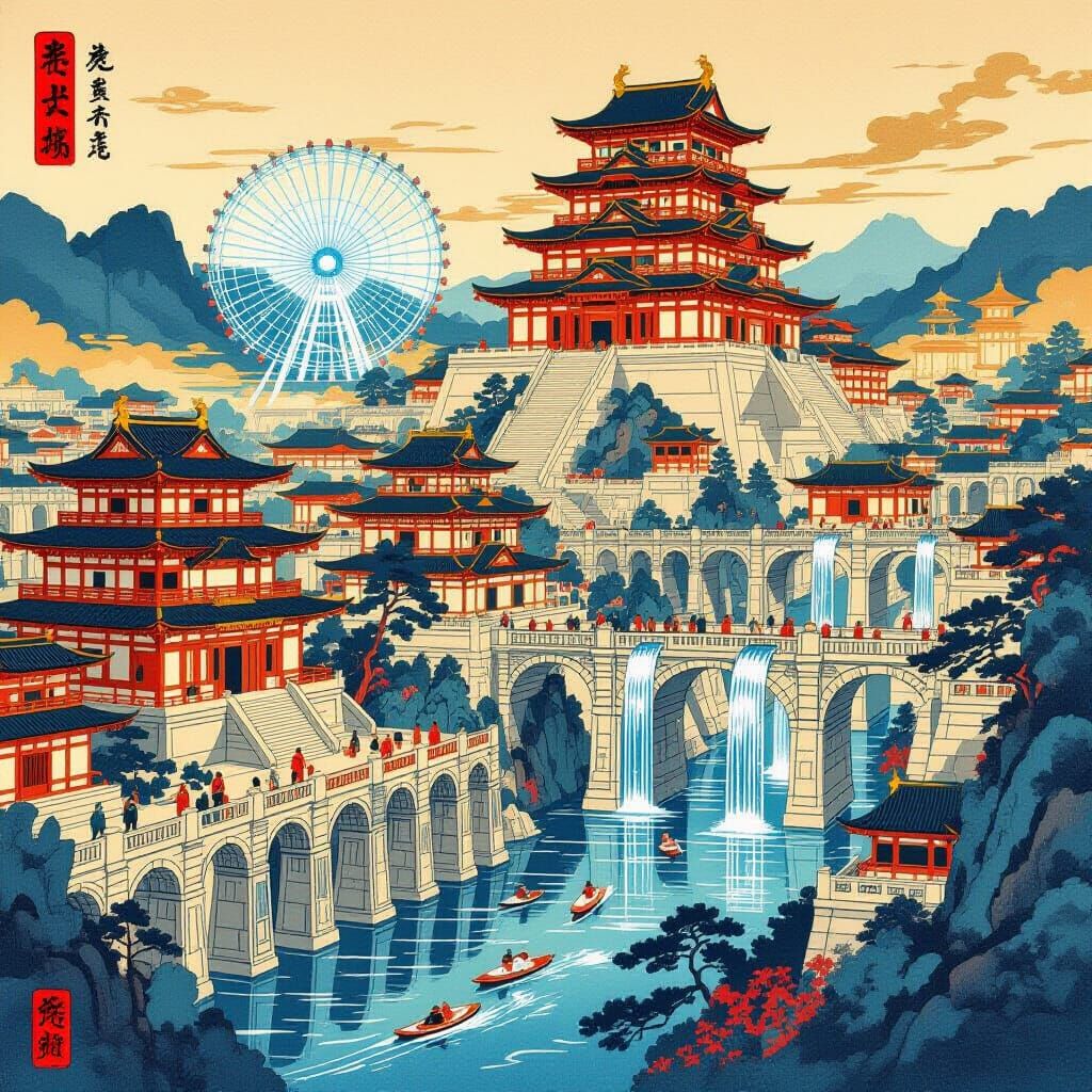 Futuristic Roma Empire.. ukiyo-e style colours painting