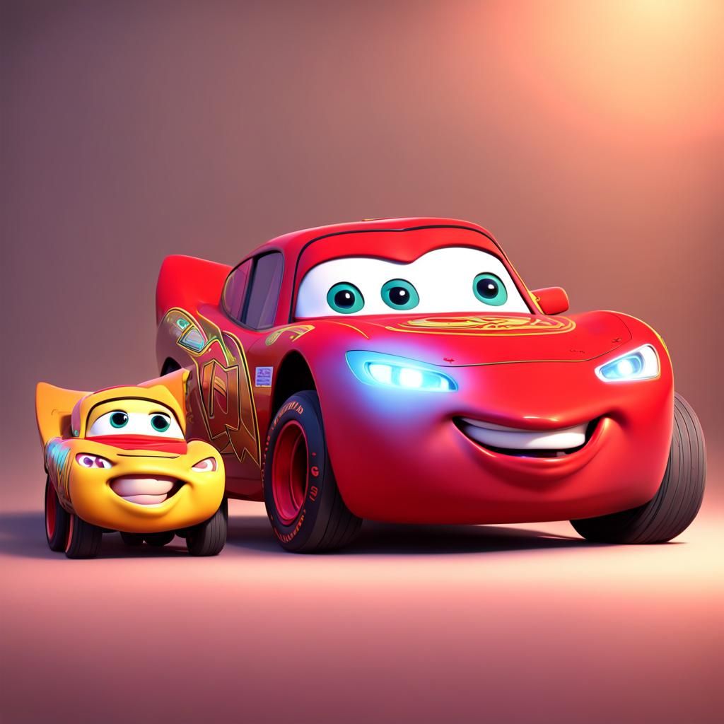 Baby Lightning McQueen and Parents: Pixar-Style 3D Art