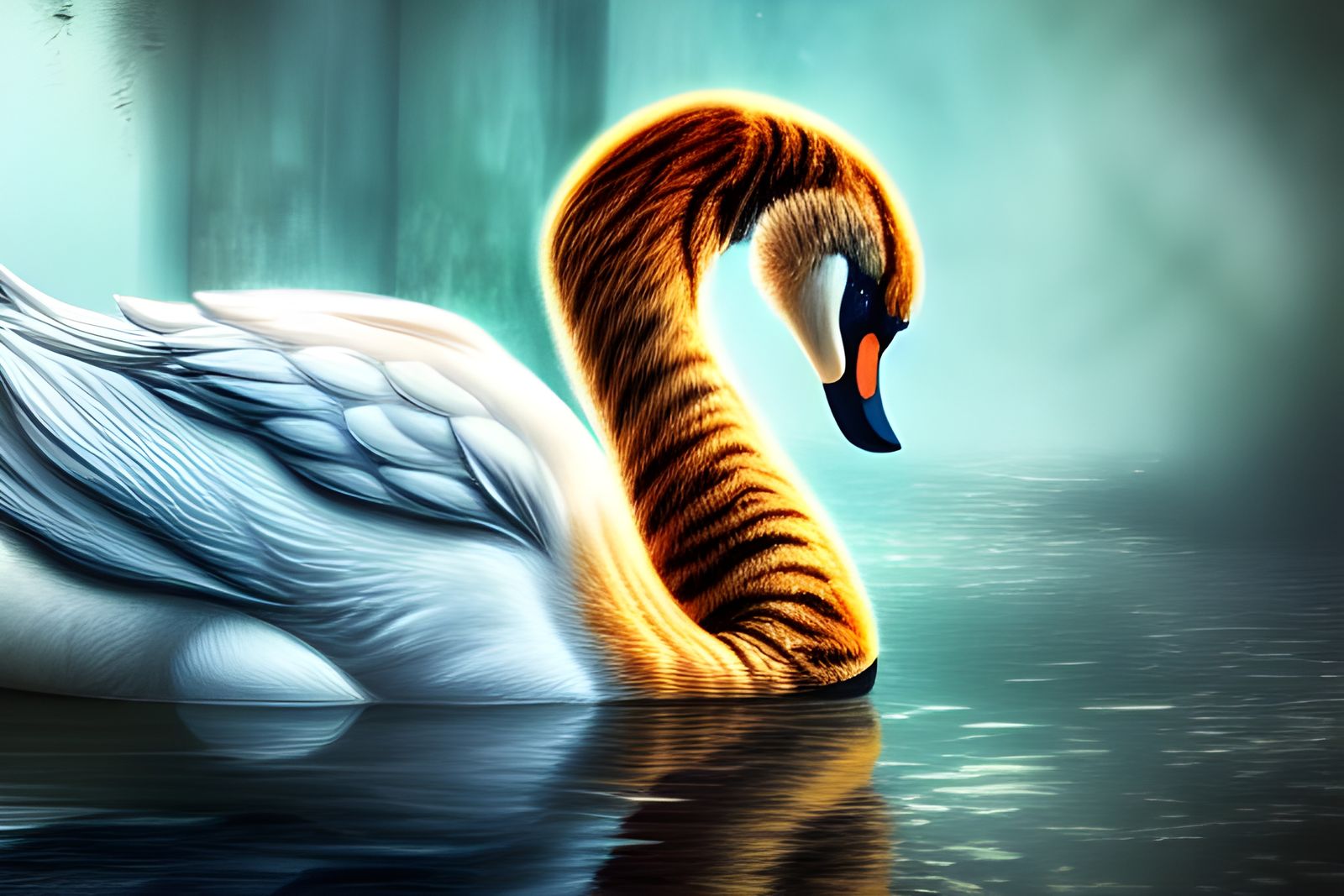 Anime Style Swan Tiger Hybrid Concept Art