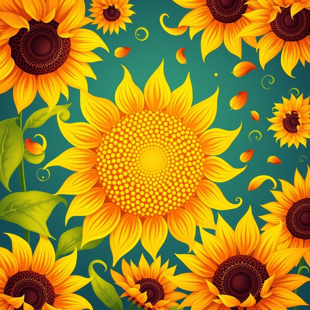 Vibrant Sunflowers Dancing in Matisse-Inspired Wonderland