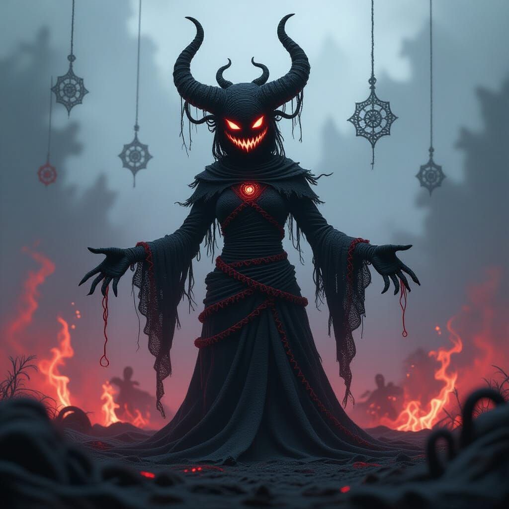 Yarn Demon Portrait with Embroidered Limbs