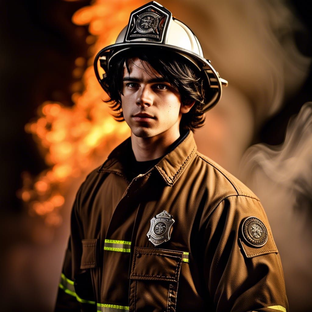 Teen Firefighter in Watercolor Illustration