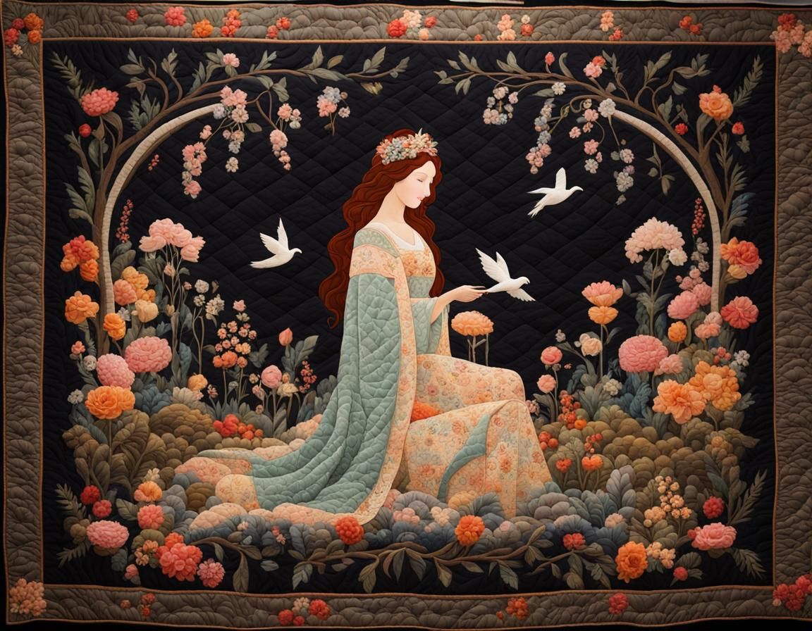 Handmade Quilt with Mythological Storybook Scene