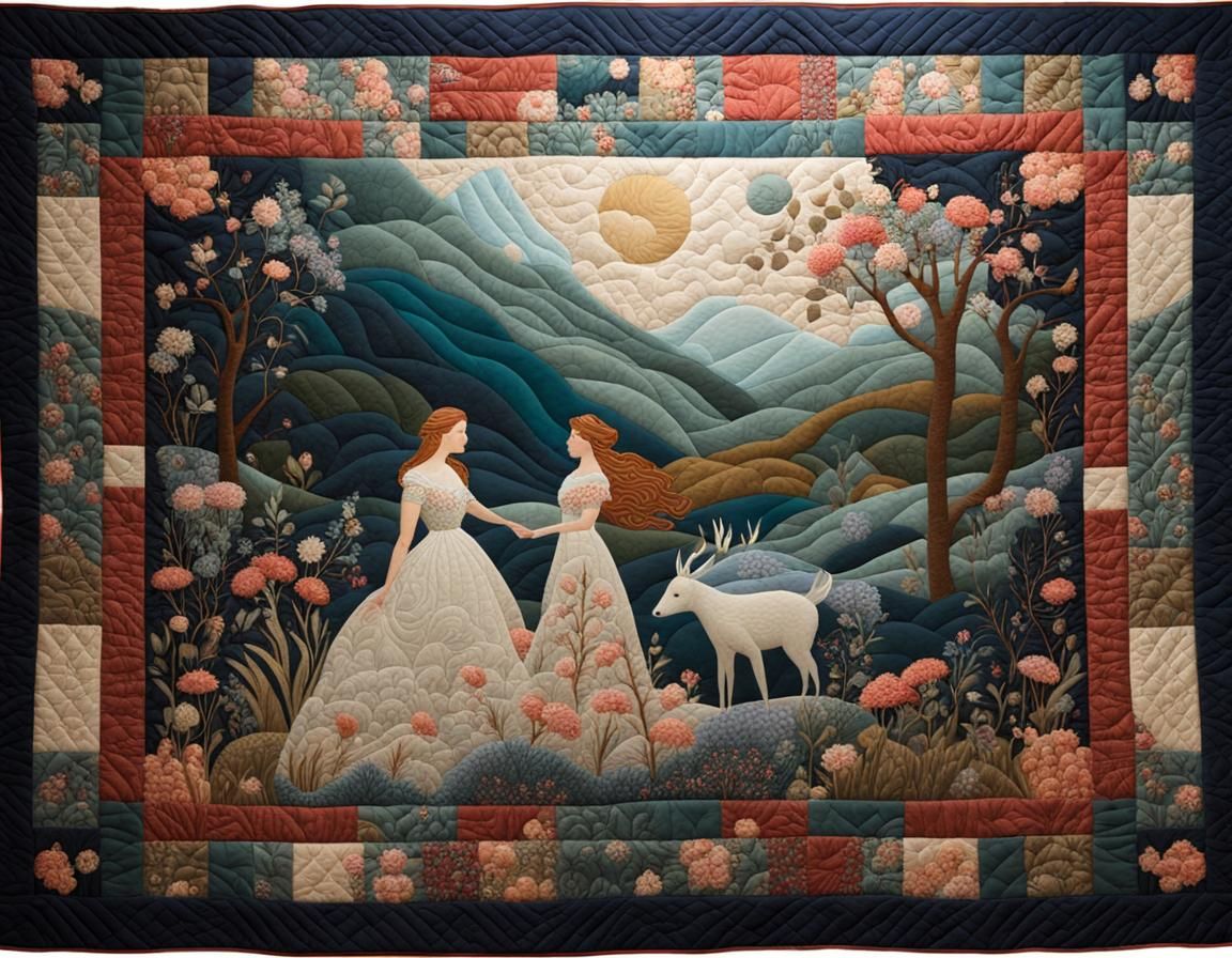 Handmade Quilt with Mythological Storybook Scene