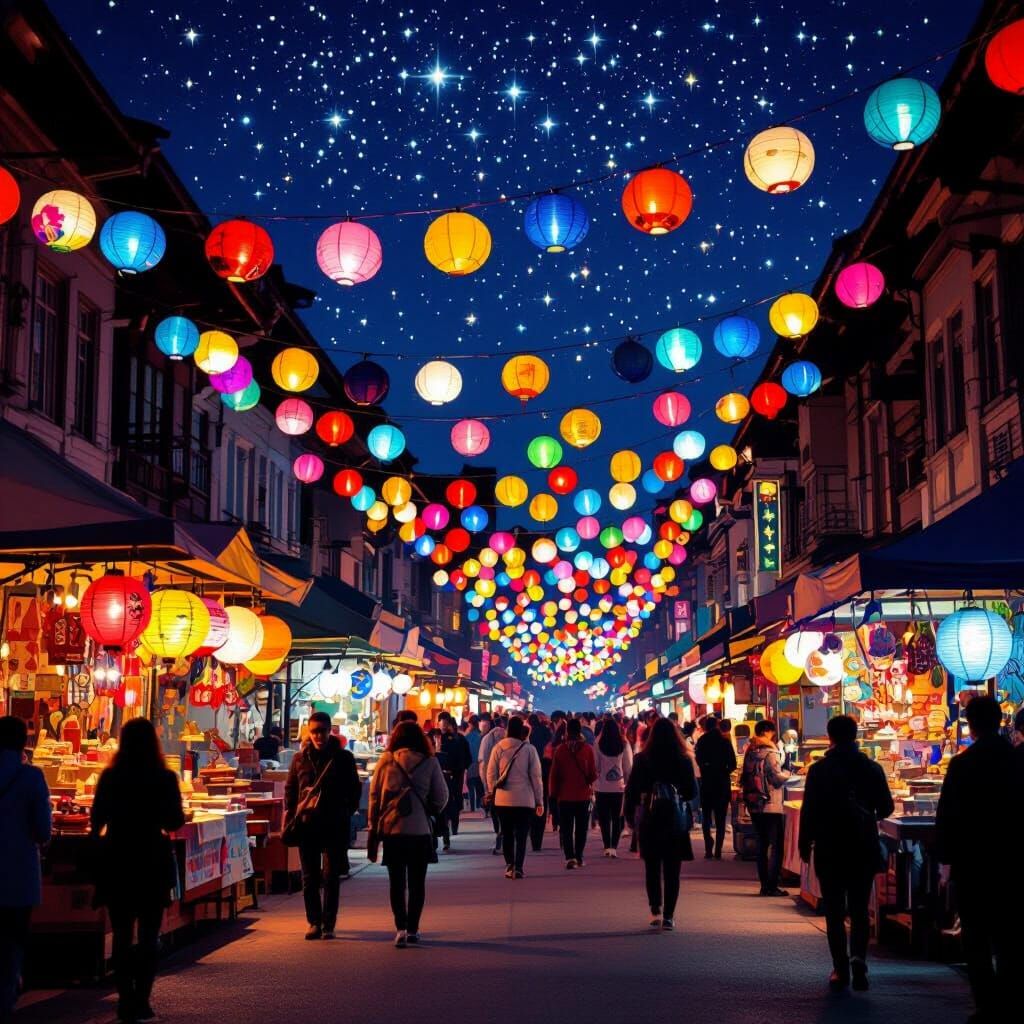Vibrant Night Street Festival with Paper Lanterns