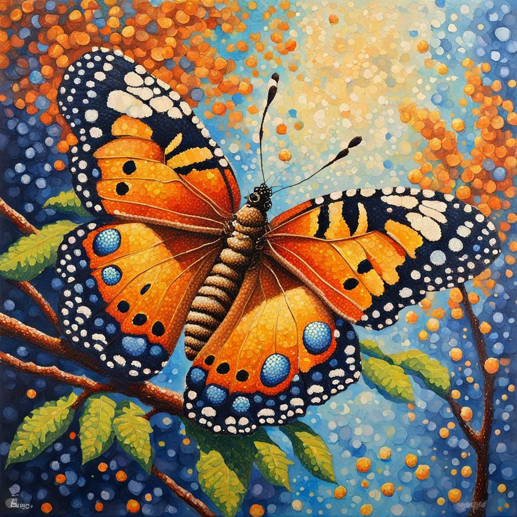 Butterfly Portrait in Pointillism, Georges Seurat Style