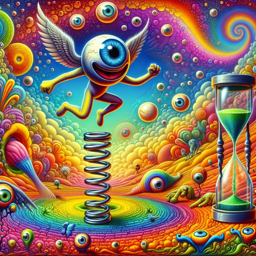 Jolly Shapeless Being Bouncing Through Psychedelic Landscape