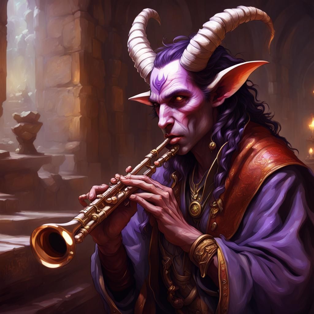 Tiefling Bard in Dark Fantasy Style
