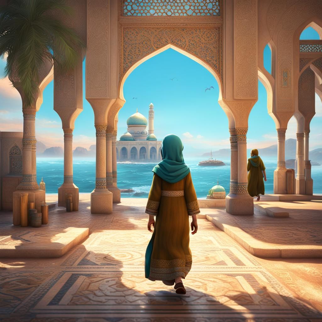 Young Yemenite Girl Leaving Mosque: 3D Digital Art