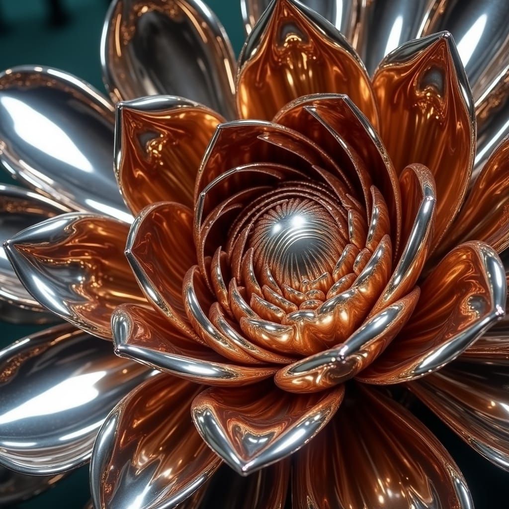 Chrome Lotus Sculpture With Hidden Optical Illusion